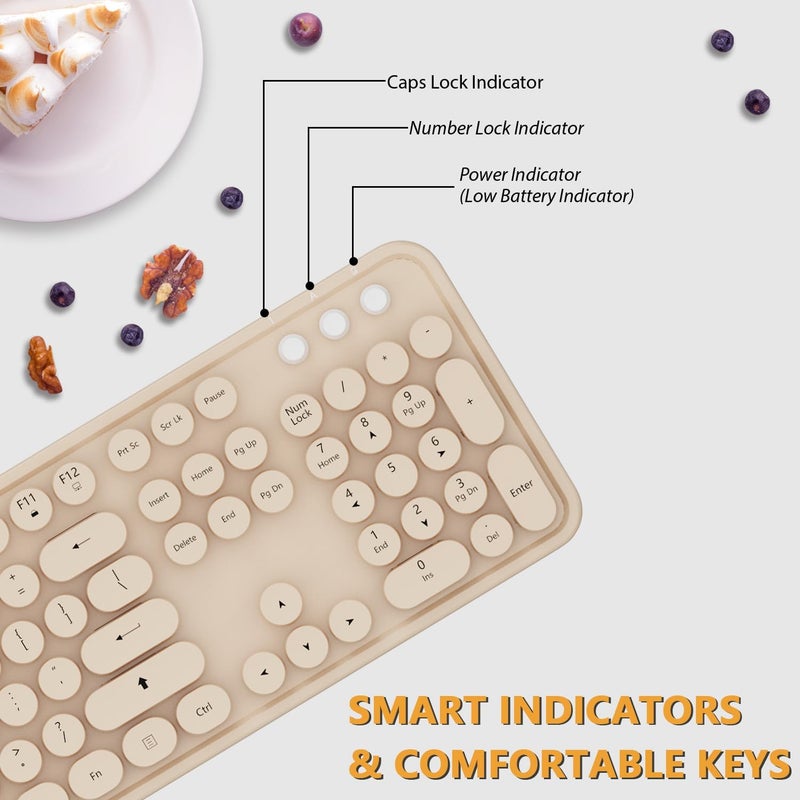 Kootop Wireless Keyboard, Cute Colorful 104 Keys Typewriter Retro Round Keycaps Keyboard for PC Laptop,Desktop,Windows, Home and Office Keyboards, s500 coffee - Image 3